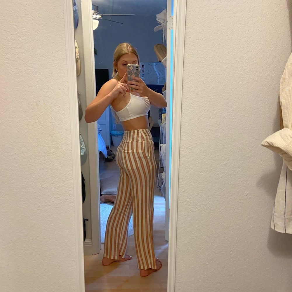 Pink and white striped beach pants billabong